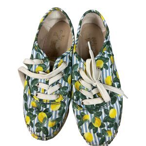Gianni Bini Espadrille Sneakers Womens 8.5 Blue White Lemon Print Striped Good